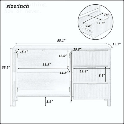 Wave-Pattern Sideboard with 3 Drawers and Extra Center Leg