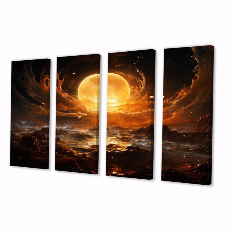Verre de feu saturn planète II - planètes, art mural 4 pièces, H 28 po x l 48 po