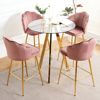 Chaise de bar en velours rose avec table - ergonomique, assise en éponge, pieds réglables, imperméable, pour les bars et les coins repas Chaises luxueuses, lignes lisses, fatigue, base, personnalisation des couleurs