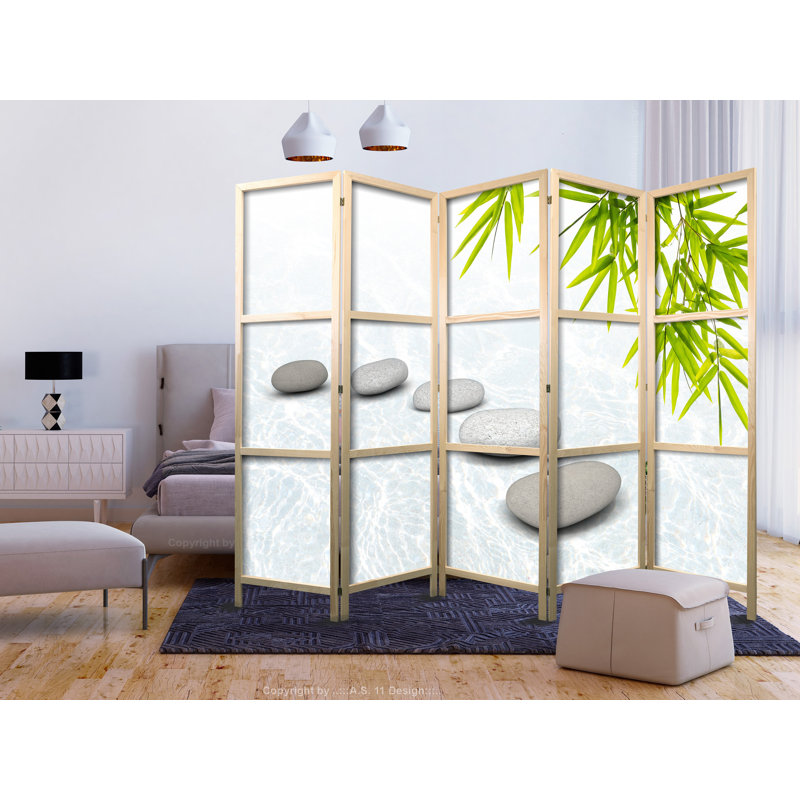 225cm W x 171cm H 5 - Panel Solid Wood Folding Room Divider