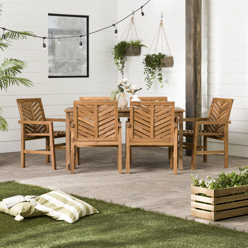 Alfonsi 6 - Person Acacia Wood Patio Dining Set with Rectangular Table, Brown