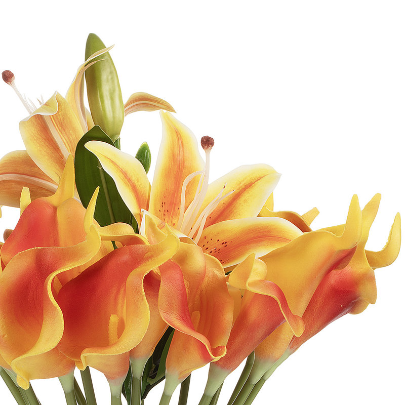 Artificial Real Touch Lily Flower Arrangement In Clear Glass Vase With Faux Water (orange), Orange