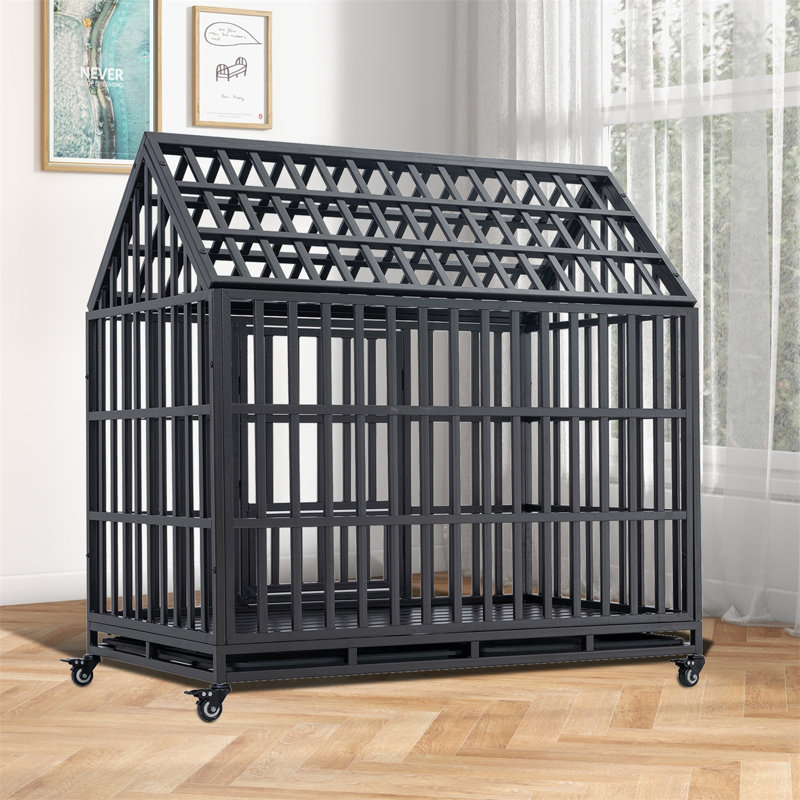 Chenil en métal robuste avec cage et cage avec 4 roues verrouillables