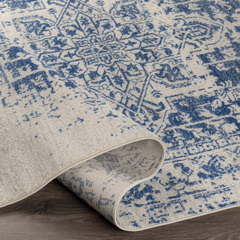 Tapis oriental bleu marine pur / gris clair Hillsby, Carré 6 pi 7 po