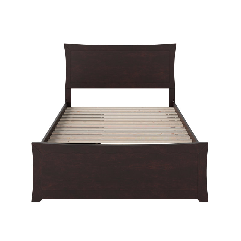 Lit plateforme en bois massif Fleenor avec pied de lit et tiroirs de rangement assortis, Double, Espresso