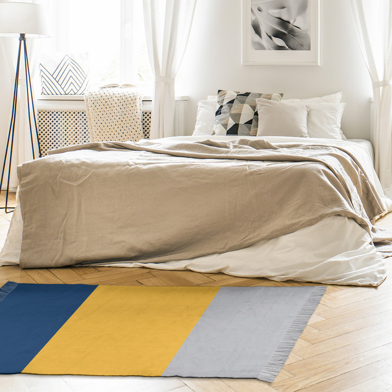 Tapis à rayures 4,6 pi x 5,5 po bleu marine/doré/gris froid froid