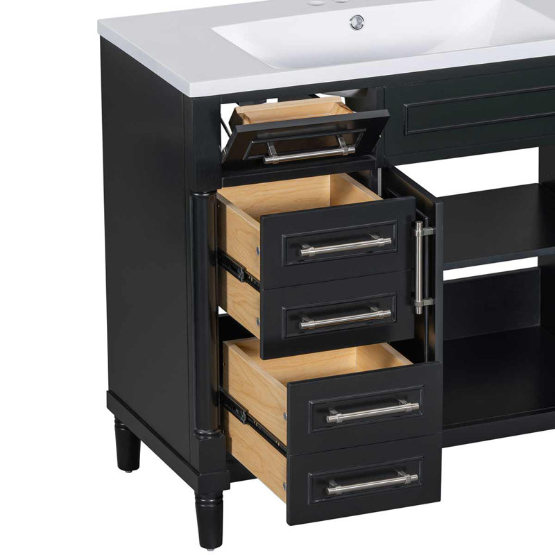 Meuble-lavabo autoportant de 36 po avec lavabo en résine, armoire de salle de bain avec 2 tiroirs et un tiroir basculant