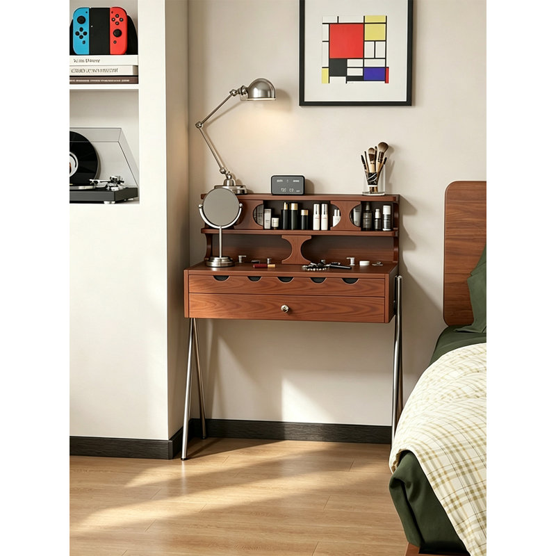 Bureau de coiffeuse moderne en bois avec rangement ouvert