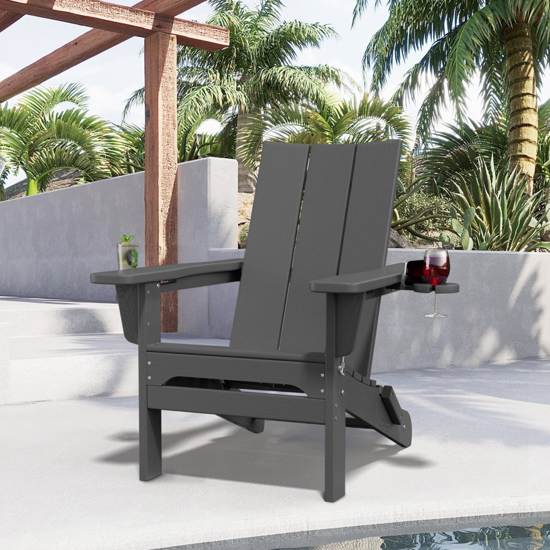 Chaise Adirondack pliante Wolak avec porte-gobelet, Gris foncé
