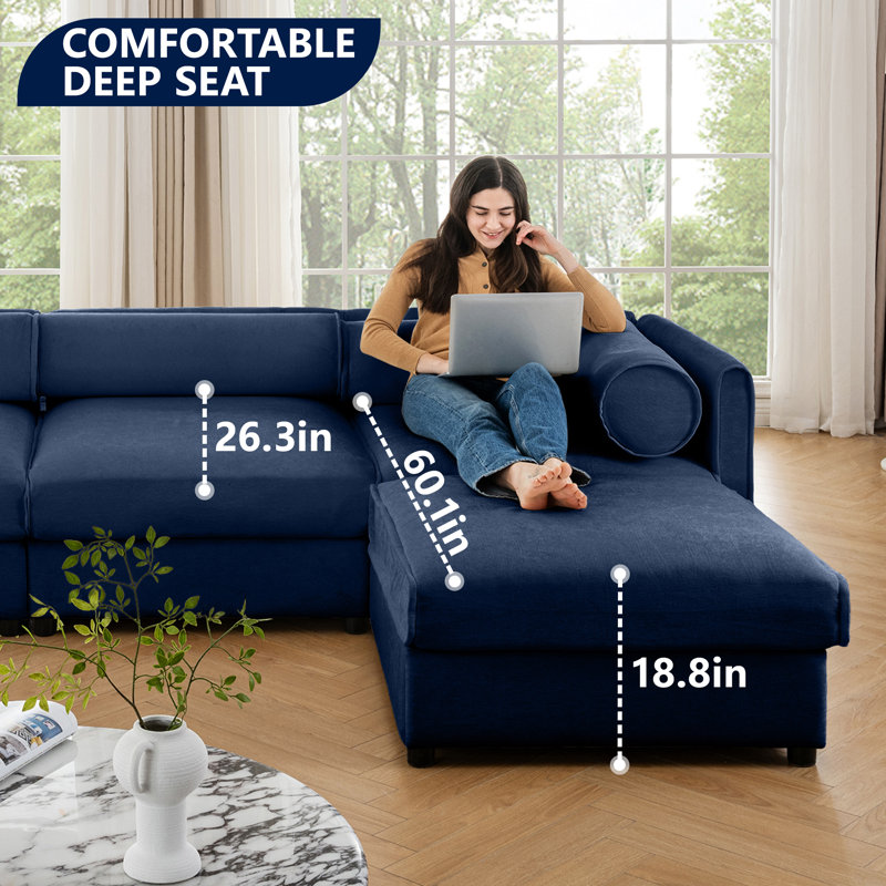 Ensemble de salon en chenille 2 pièces avec siège de rangement (2 + 3), Bleu