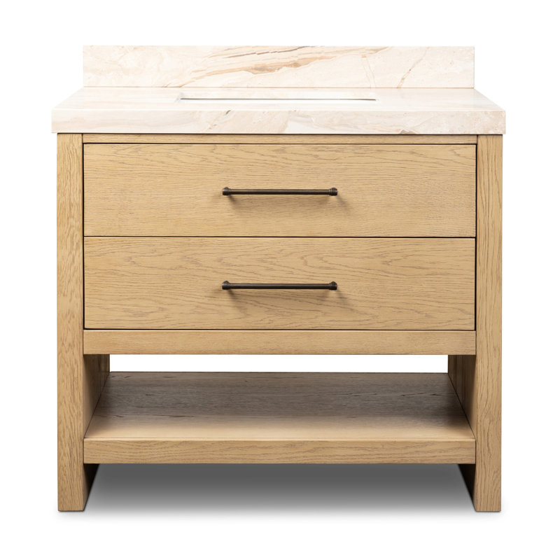 Meuble-lavabo simple Mattia, Satin Light Wash Oak, Sand Marble