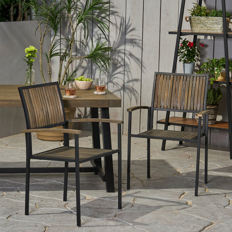 Ensemble de 2 fauteuils de patio en bois d'acacia, Gris