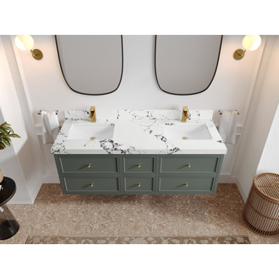 Roswell Floating 60'' Double Bathroom Vanity with Quartz Top