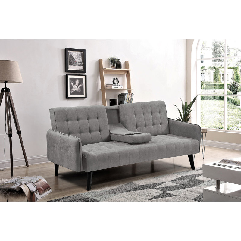 Canapé-lit de 72 po - Dossier pliant convertible en lit double avec porte-gobelet et table rabattable - Canapé en lin compact pour petits espaces - Assemblage facile, gris