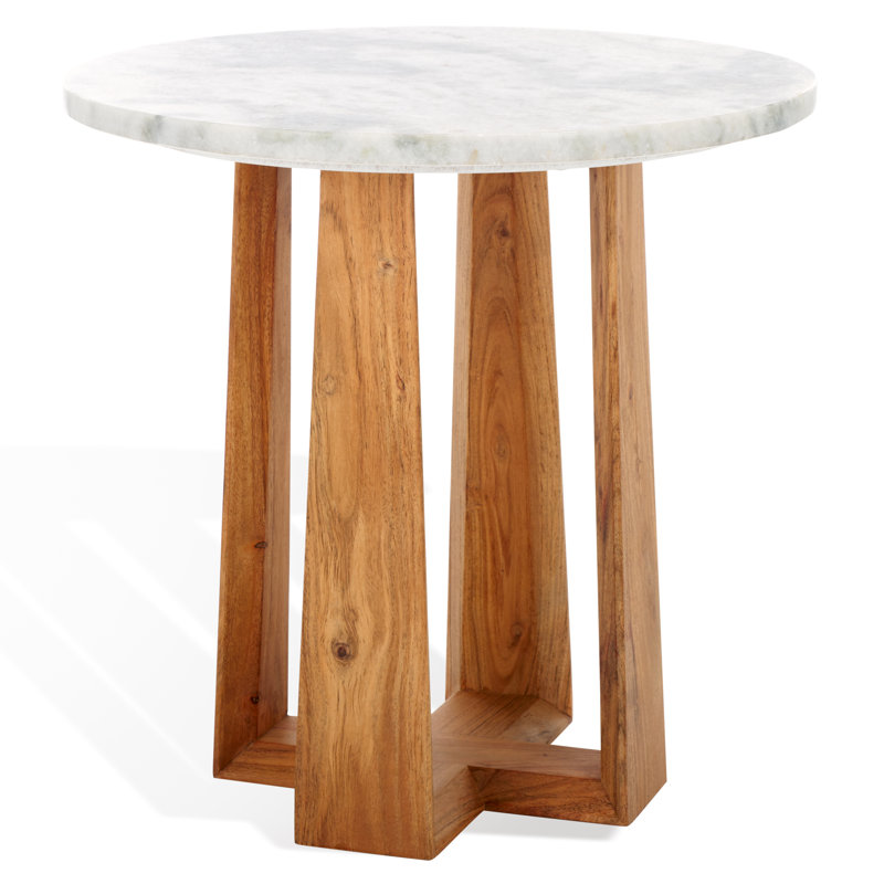 Baudelaire Marble Top End Table, White Gray Marble, Natural
