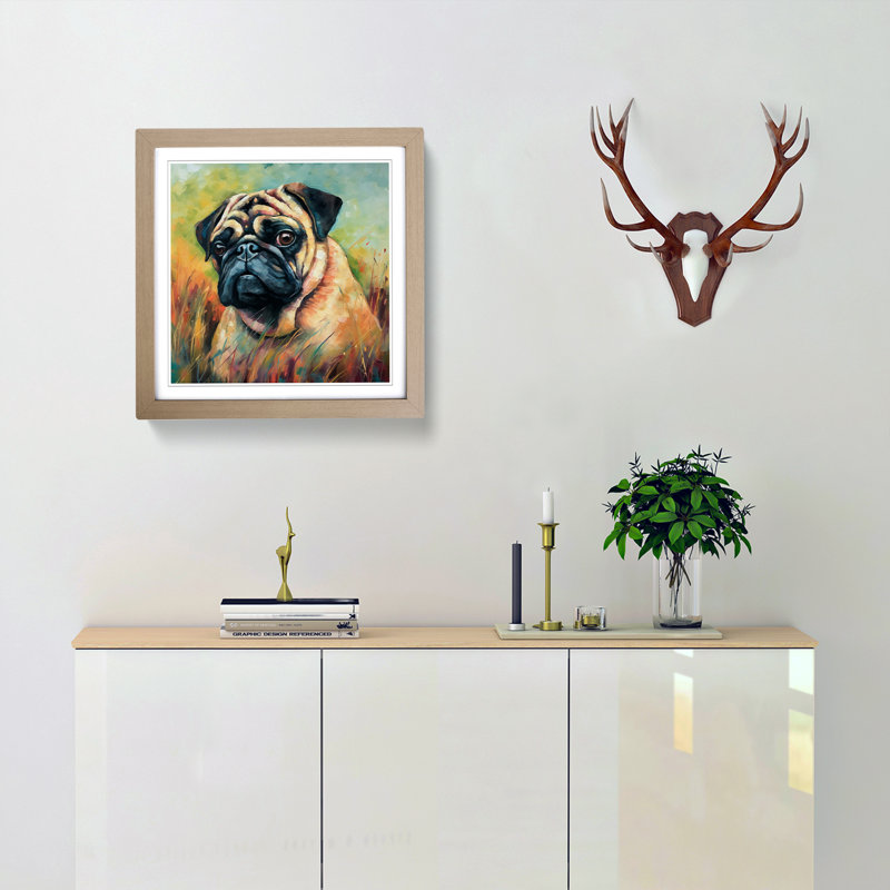 Pug Colour Field No.2 - Single Picture Frame Print on Wood, Oak