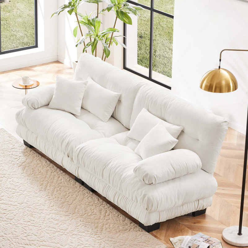 Canapé Cloud-Like Chenille 2 places avec coussins pour un confort de salon et un soutien élégant, White Chenille