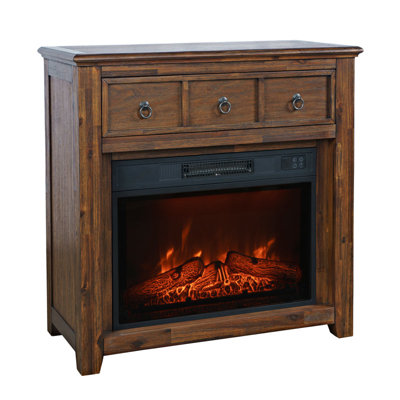 Alisher Traditional Rustic 32" Electric Fireplace Wire Brushed Console TV Stand - Brown
