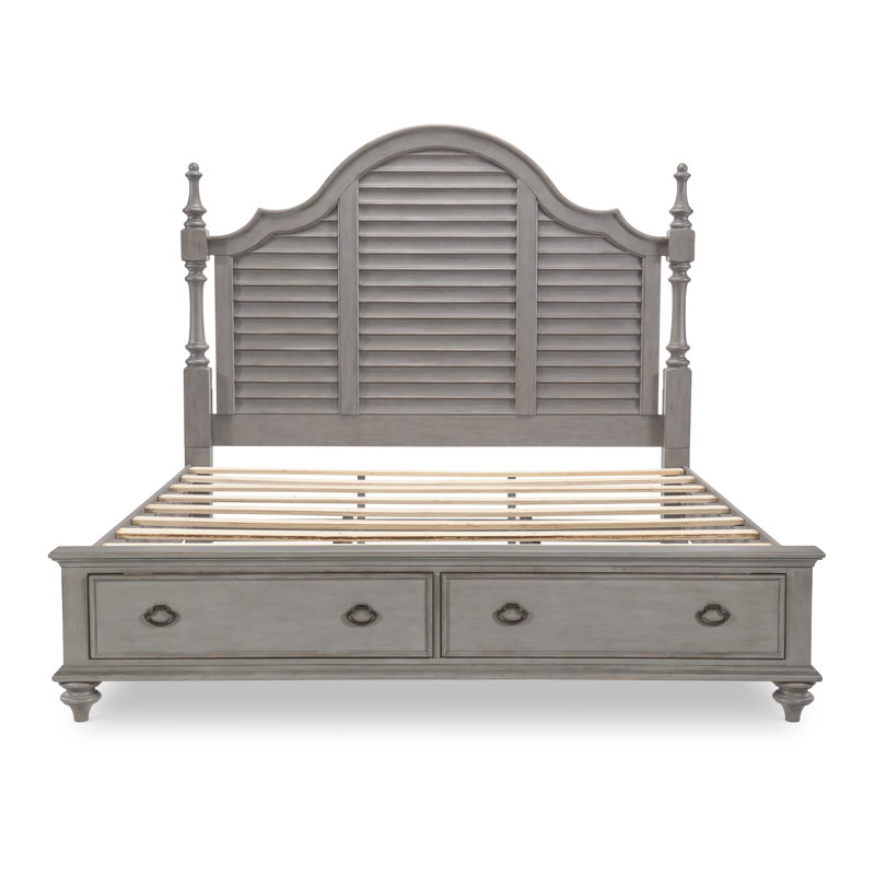 King Gray and Brown Wood Poster Bed with Storage