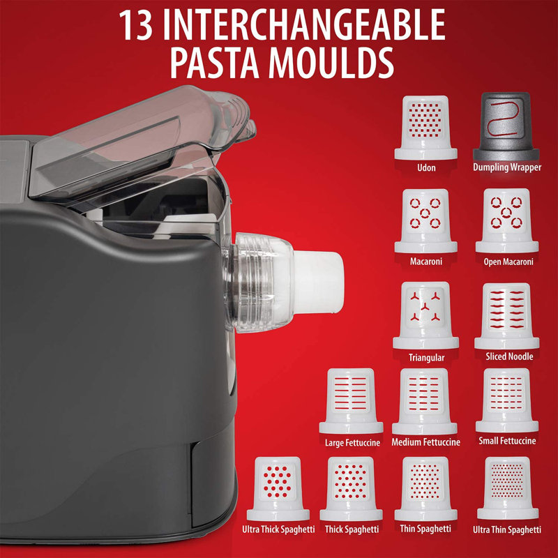 Black Electric Automatic Pasta Maker with 13 Interchangeable Discs