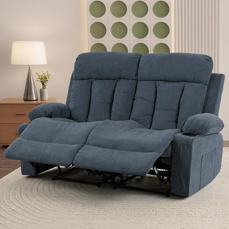Loveseat Recliner Sofa with Cup Holders, 2 Seat Manual Recliner Chair, reclining loveseat couch for Living Room, Home Theater, Small Spaces, Blue
