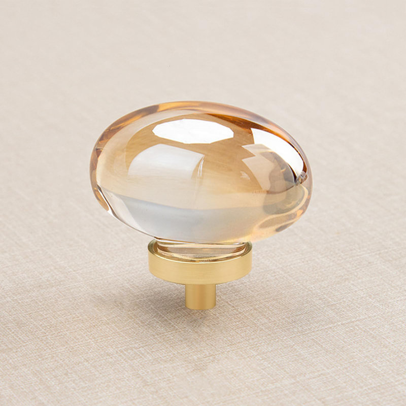 Paquet de 8 boutons d'armoire en cristal champagne, boutons d'armoire en verre doré pour tiroirs de commode, quincaillerie de meuble en laiton (ovale)