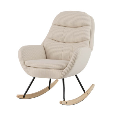 1 PCS Upholstered Rocking Chair with Padded Backrest & Seat Rubber Wood Feet Metal Frame by Ebern Designs