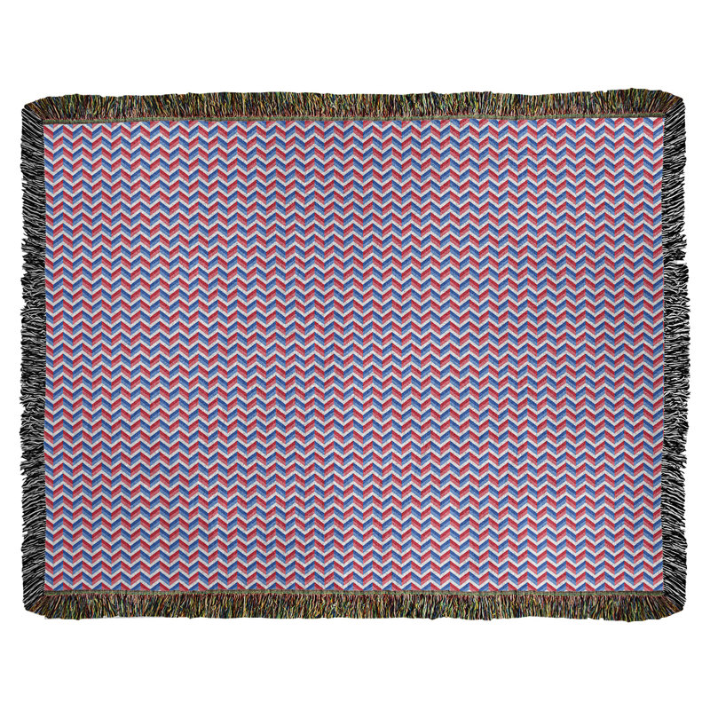 Hand Woven Throw Blanket, 80" W x 60" L, Blue/Pink/Red
