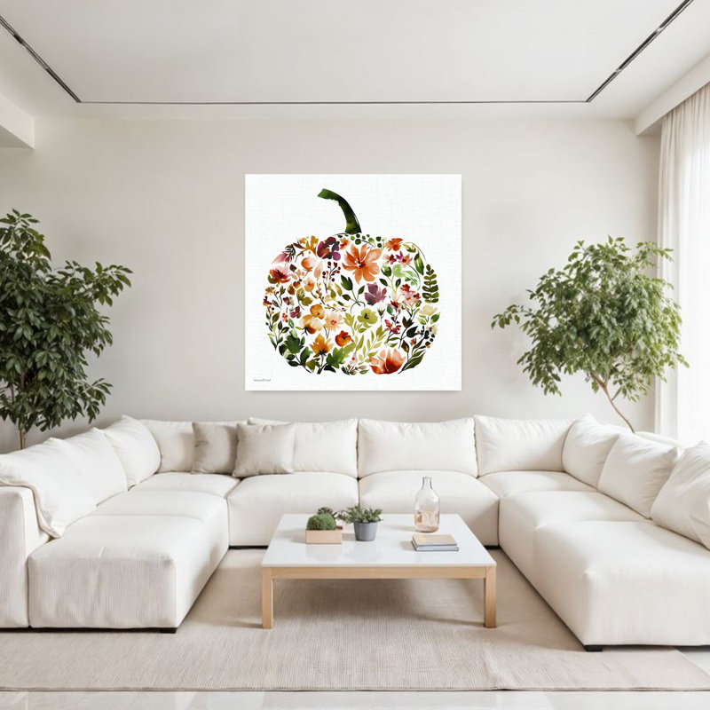 Art contemporain abstrait citrouille et pétales, H 48 po x l 48 po