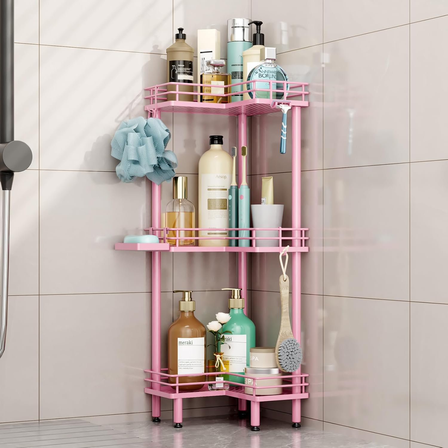 3-Tier Over The Door Shower Caddy - Hanging Bathroom Organizer With Hooks & Soap Holder