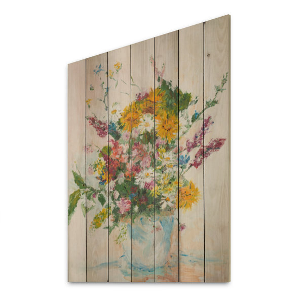 Winston Porter Bouquet Still Life Of Wildflowers On Wood Painting | Wayfair