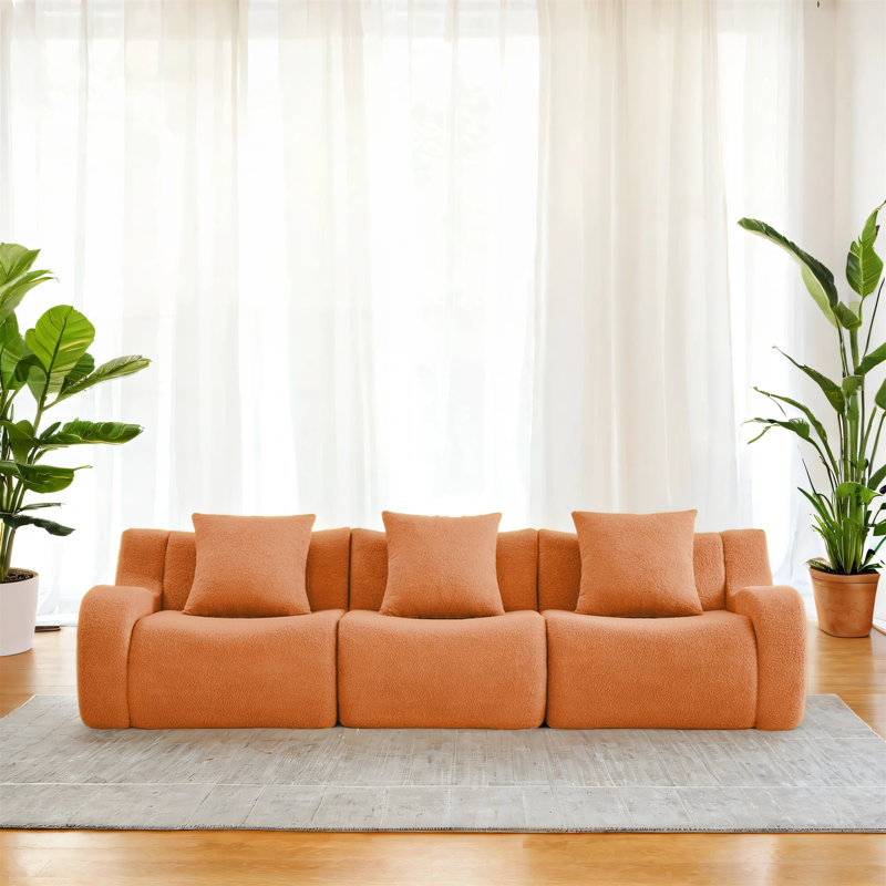 Canapé à trois places en tissu doux sans peluche, Orange
