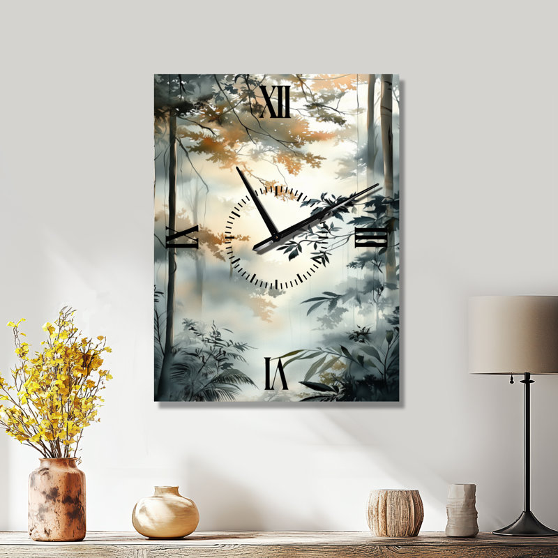 Horloge murale décorative tropicale grise Sunlit Canopy Rainforest I - Horloge murale grise, H 32 po x l 24 po - Rectangle