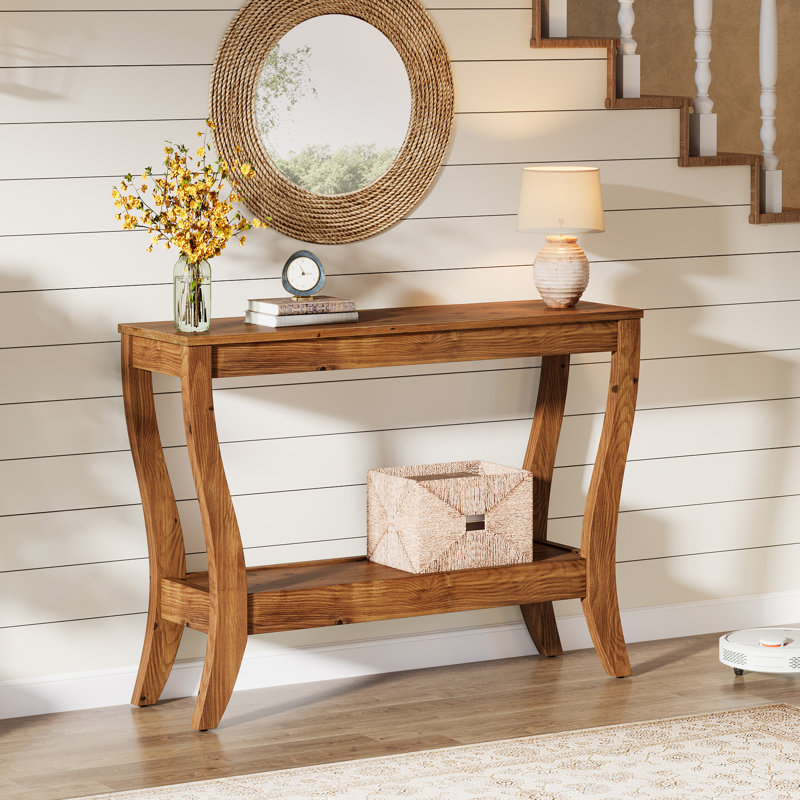41.3-Inch Solid Wood Console Table, Farmhouse Entryway Table With Storage, Walnut