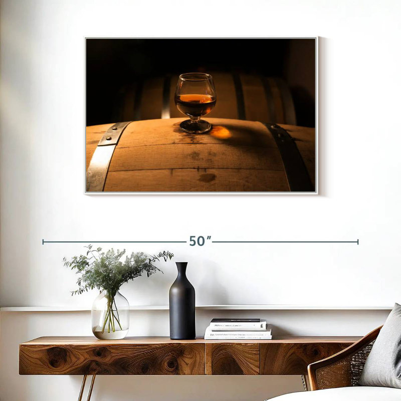 Verre à whisky sur baril, Cadre flottant blanc, 37 po x 25 po