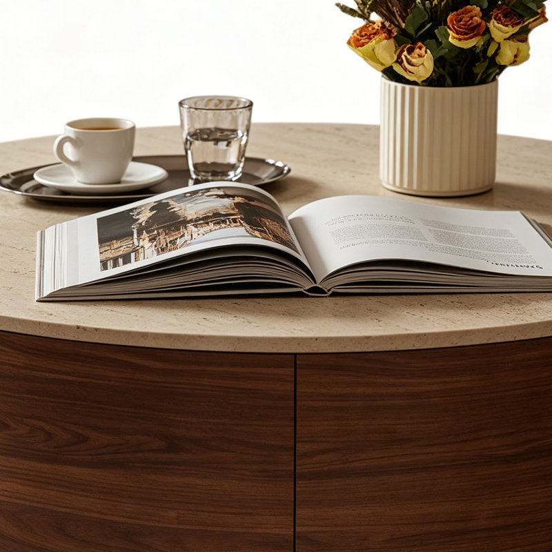 Table basse French French Premium, 13" H x 27.55" W x 27.55 D, Beige/Gray/Brown/Black