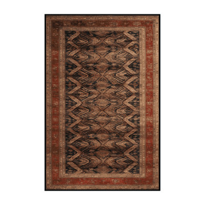 Machine Washable Art Deco Brown Area Rug