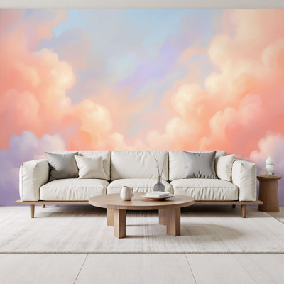 Papier peint adhésif Boho, papier peint en nuage, ciel pastel, pêche, rose, bleu, rêve, dégradé, nuages, 69 po x l 96 po, papier peint amovible en PVC, adhésif pour chambre d'enfant, chambre d'enfant, salon