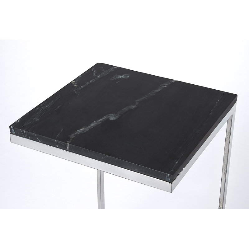 Black Marble Top Silver Metal C-Shaped End Table