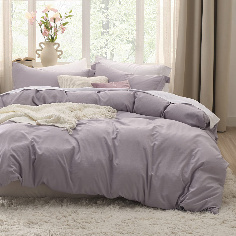 Bedsure Microfiber Duvet Cover King Size - Prewashed Cotton-Like Extra Soft Bedding Set (Set of 3), Dusty Purple