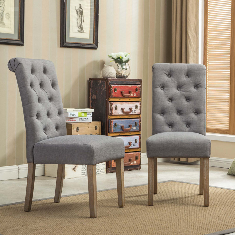 Chaise parsons capitonnée en bois massif, Gris