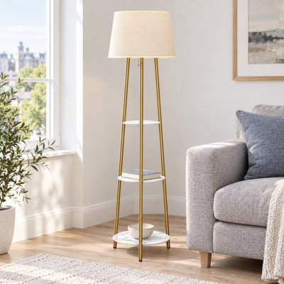 Abdulahi 150cm H Gold Tripod Floor Lamp with 3 Shelves