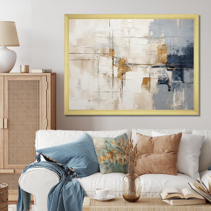 Minimalisme beige et or scandinave - art mural sur toile scandinave, H 16 po x l 32 po x P 1 po, Cadre photo noir