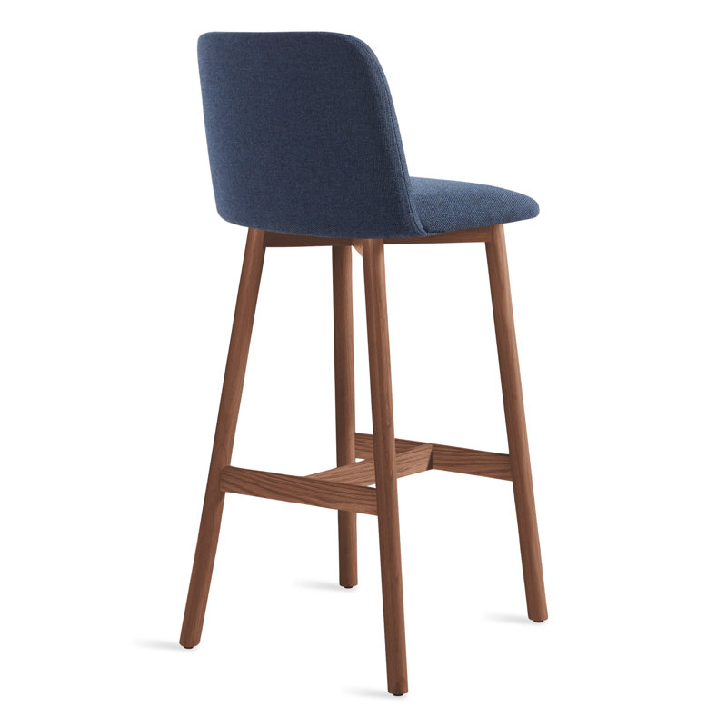 Chip Stool, Toohey Navy Plainweave, Bar Stool (31" Seat Height), Walnut