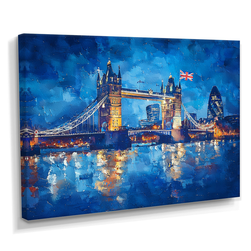 «Moonlight on Tower Bridge Lights In London I - England», art mural, H 30 po x l 40 po, Toile tendue, Ne s’applique pas