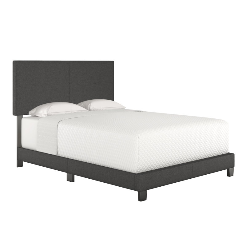 Queen Black Upholstered Linen Platform Bed with Slats