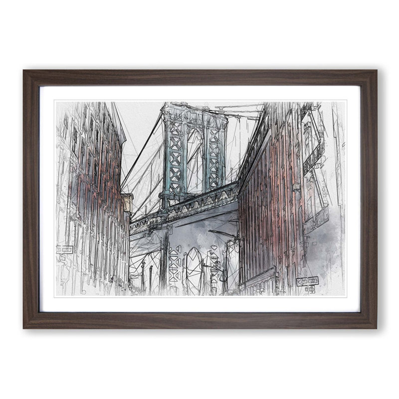 George Washington Bridge in Abstract - Picture Frame Graphic Art Print, Walnut Framed, 48cm H x 65cm W x 2cm D