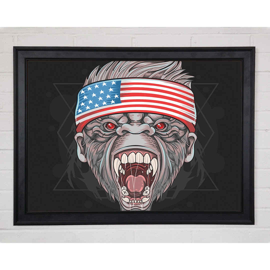 Leinwandbild Angry Gorilla American Flag