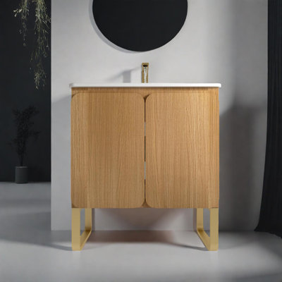 Meuble-lavabo mural autoportant 30 po avec lavabo en céramique 30 po, 2 portes, support en métal