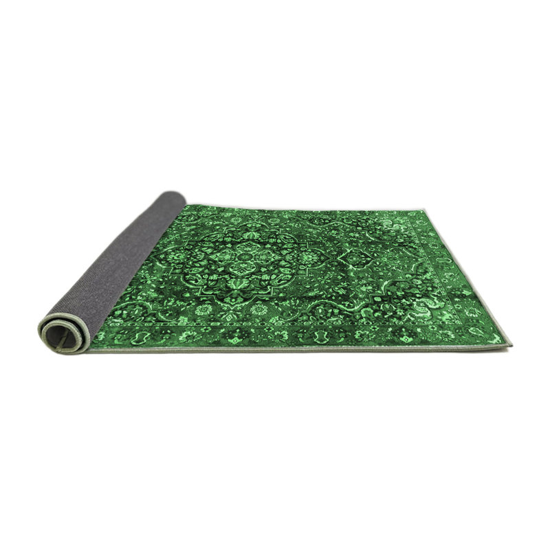 Tapis oriental en laine / polyester tissé à la machine Olender en vert / noir / gris, Carré 6 pi